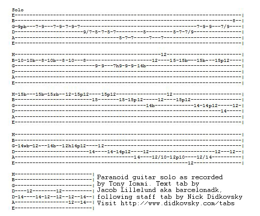 paranoid black sabbath guitar tab pdf